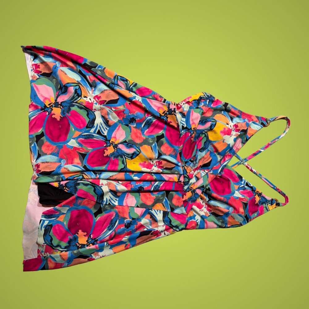 NWOT Anne Cole Women's Gradient Floral Swim Dress With Skirted Bottom, Size 12